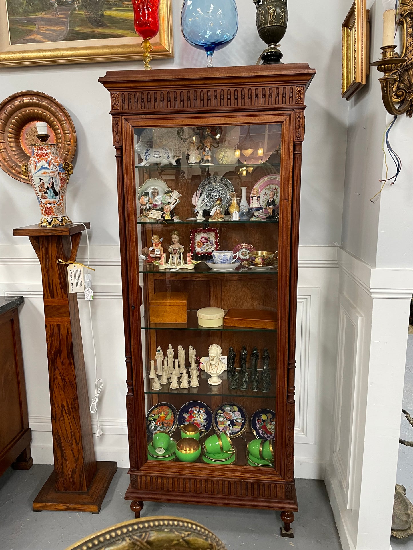 Hard to Find Pair of Antique Walnut Louis XVI Style Vitrines/Display Cabinets