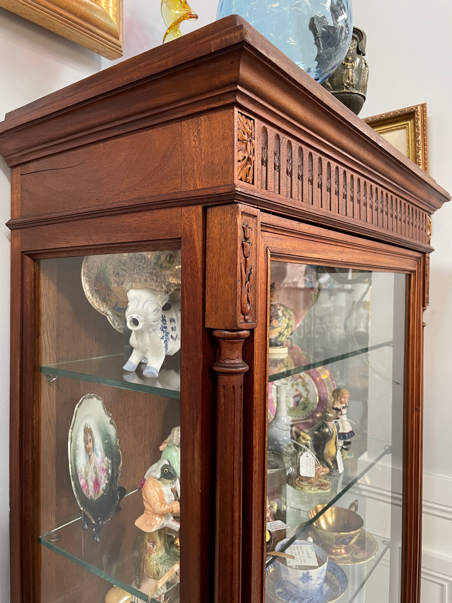 Hard to Find Pair of Antique Walnut Louis XVI Style Vitrines/Display Cabinets