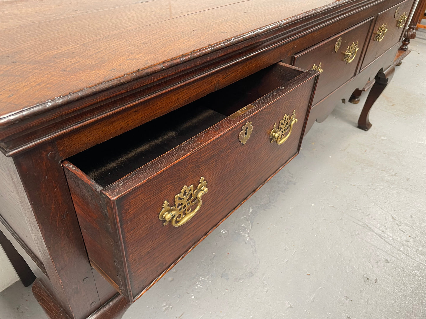 Antique Georgian Three Drawer Oak Dresser Base of Narrow Proportions