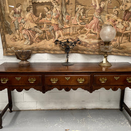 Antique Georgian Three Drawer Oak Dresser Base of Narrow Proportions