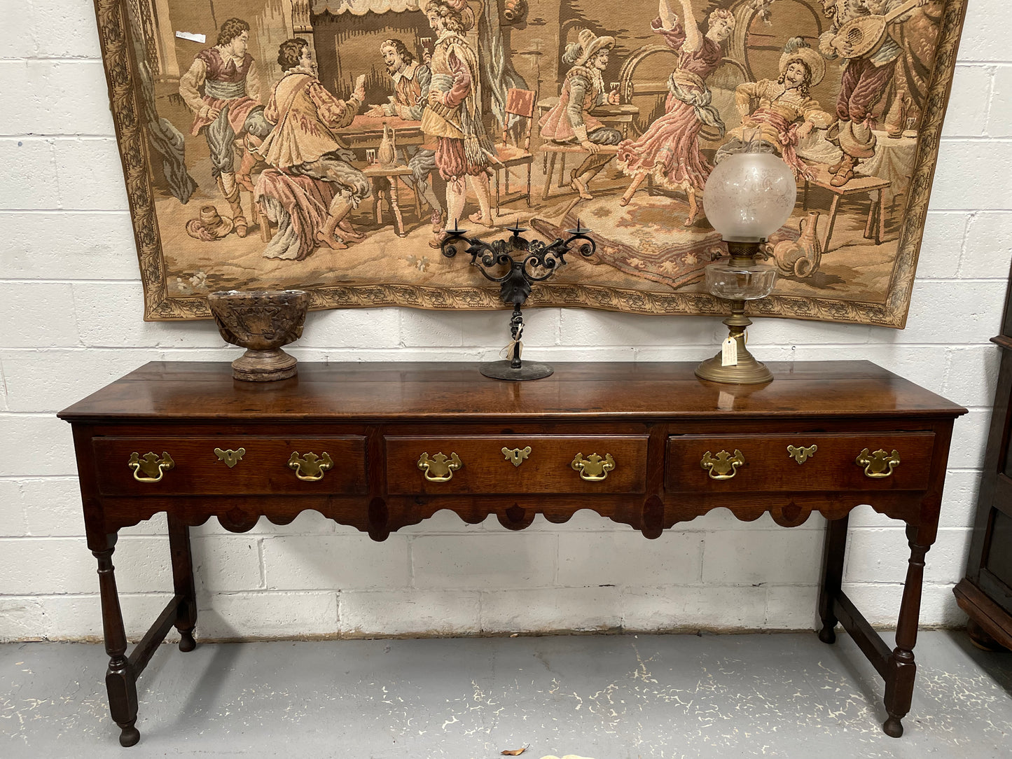 Antique Georgian Three Drawer Oak Dresser Base of Narrow Proportions