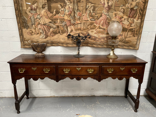 Antique Georgian Three Drawer Oak Dresser Base of Narrow Proportions