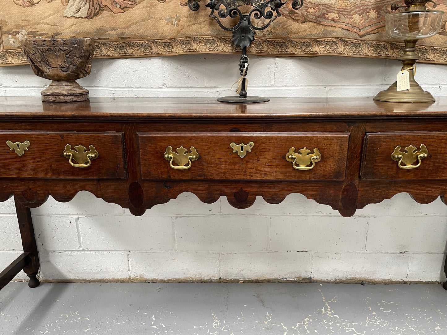 Antique Georgian Three Drawer Oak Dresser Base of Narrow Proportions