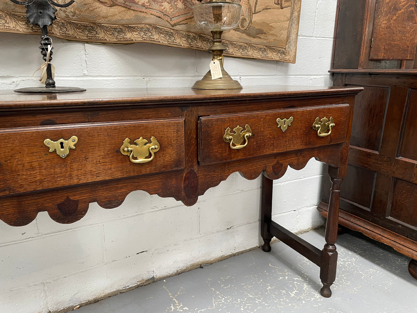 Antique Georgian Three Drawer Oak Dresser Base of Narrow Proportions