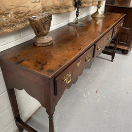Antique Georgian Three Drawer Oak Dresser Base of Narrow Proportions