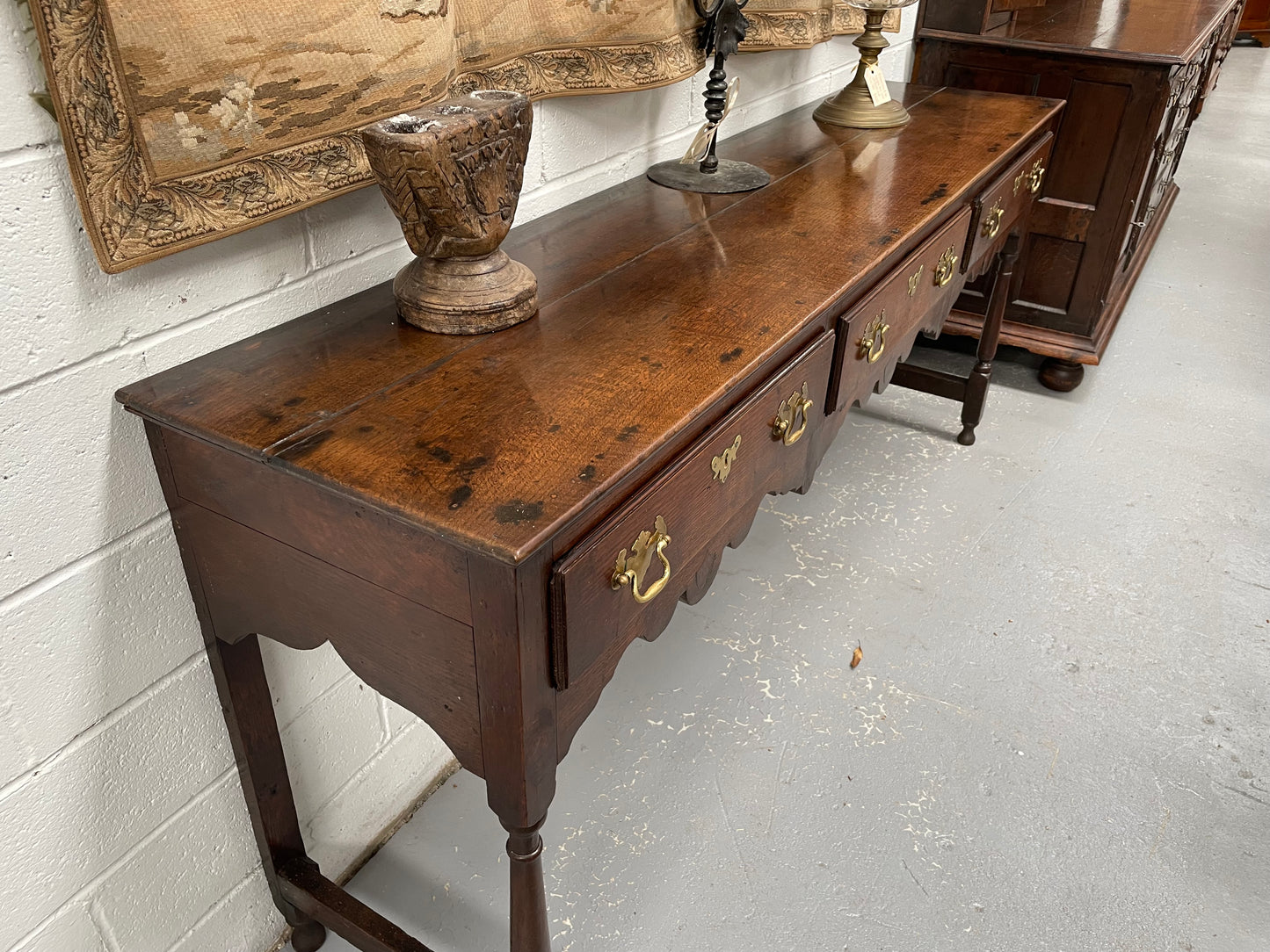 Antique Georgian Three Drawer Oak Dresser Base of Narrow Proportions