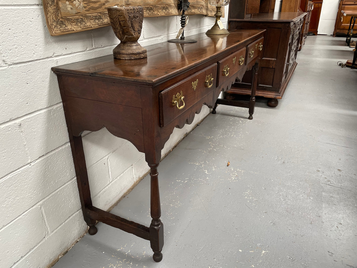 Antique Georgian Three Drawer Oak Dresser Base of Narrow Proportions