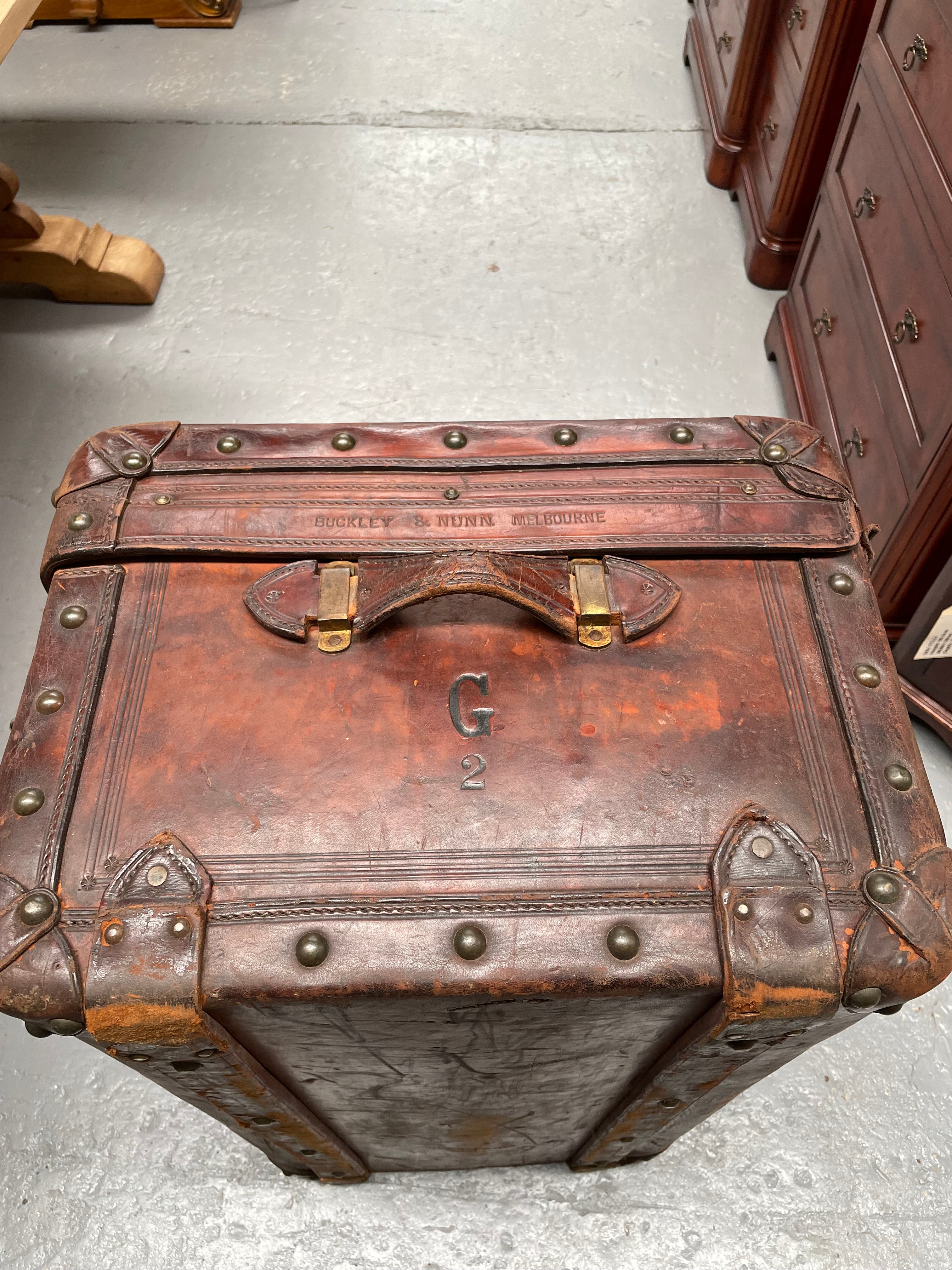 Impressive Victorian Leather Trunk Made for Buckley & Nunn Melbourne | Antique & Vintage | Moonee Ponds Antiques | Australia Wide Delivery