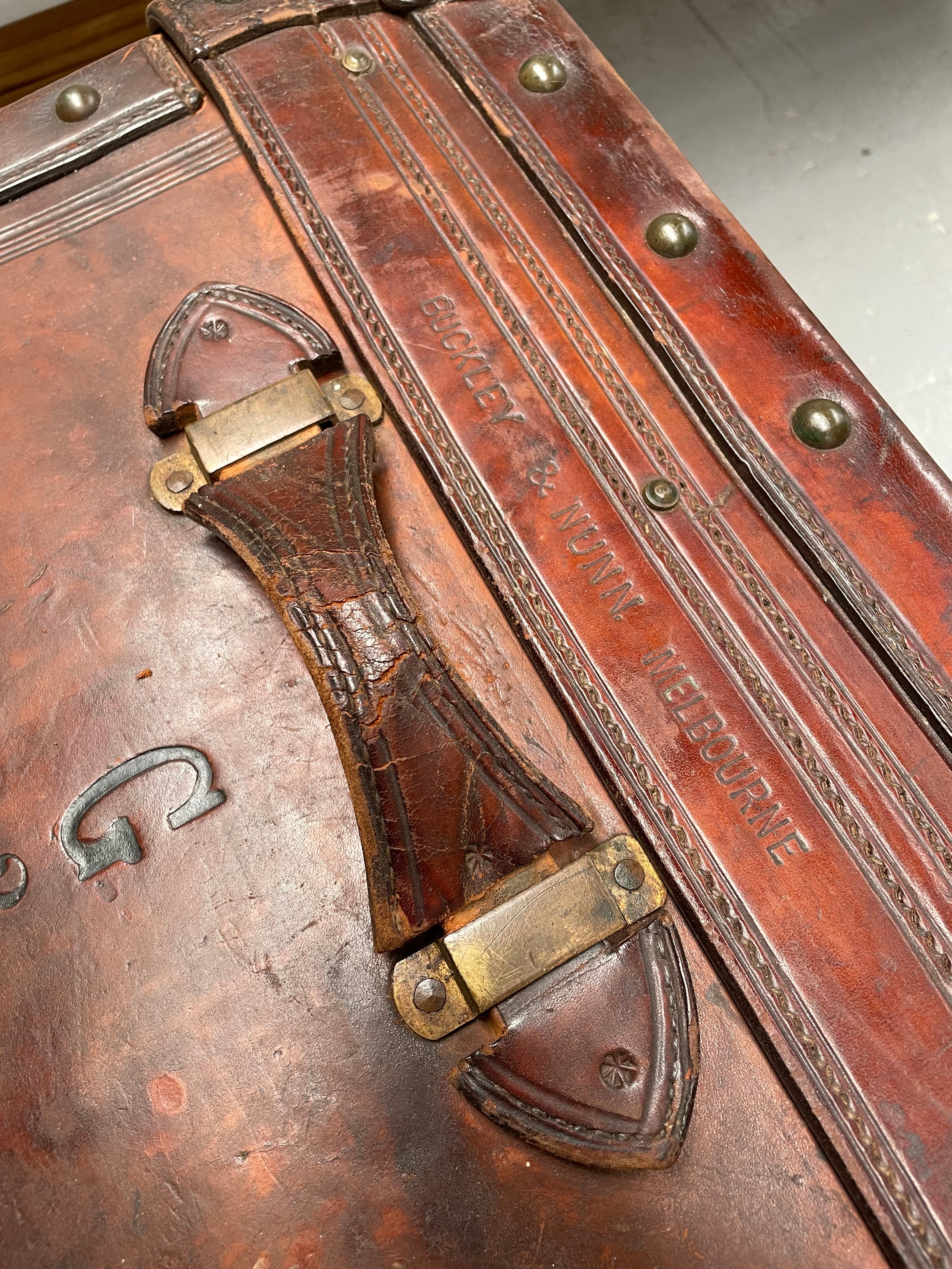 Impressive Victorian Leather Trunk Made for Buckley & Nunn Melbourne | Antique & Vintage | Moonee Ponds Antiques | Australia Wide Delivery