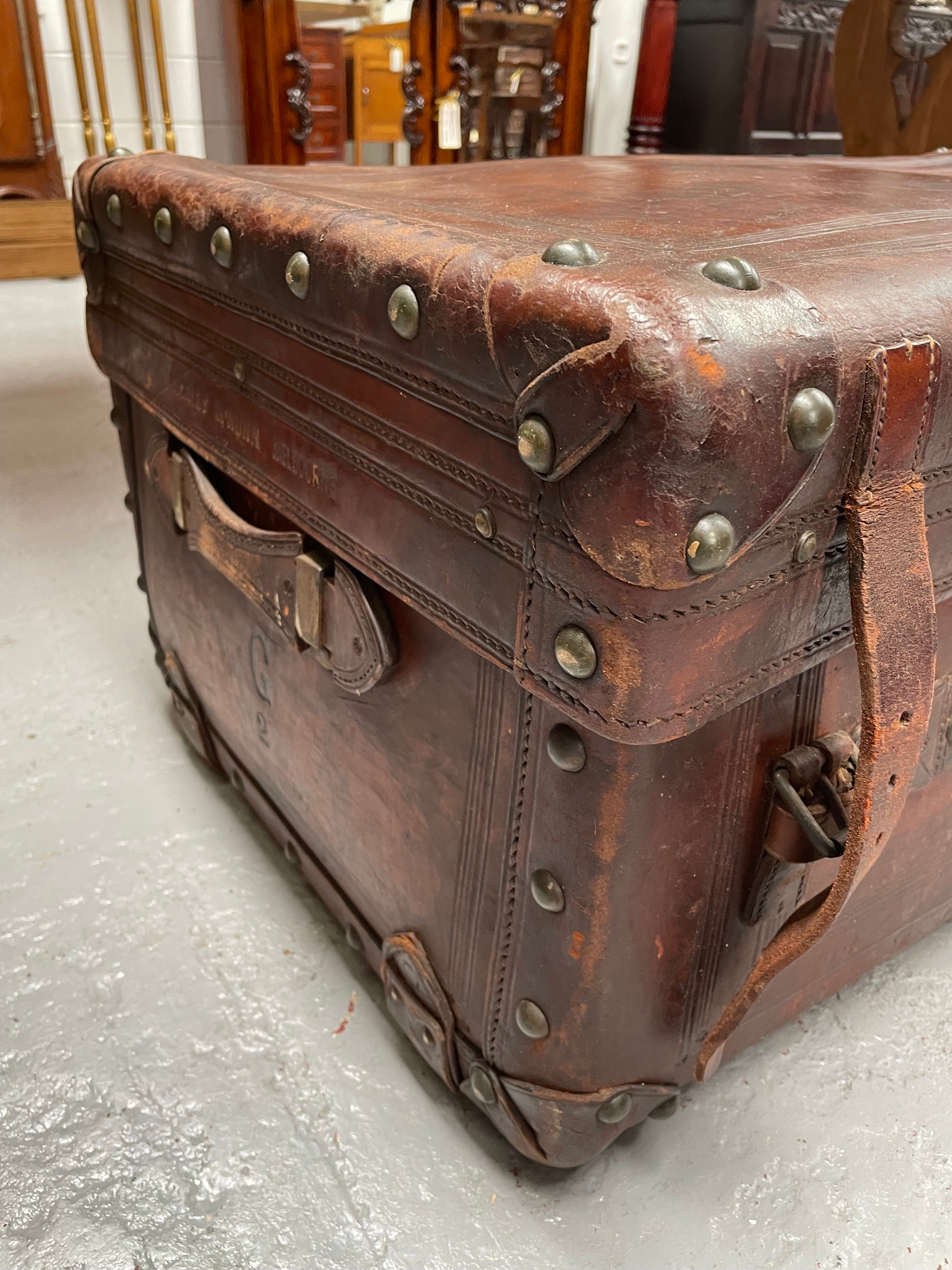 Impressive Victorian Leather Trunk Made for Buckley & Nunn Melbourne | Antique & Vintage | Moonee Ponds Antiques | Australia Wide Delivery