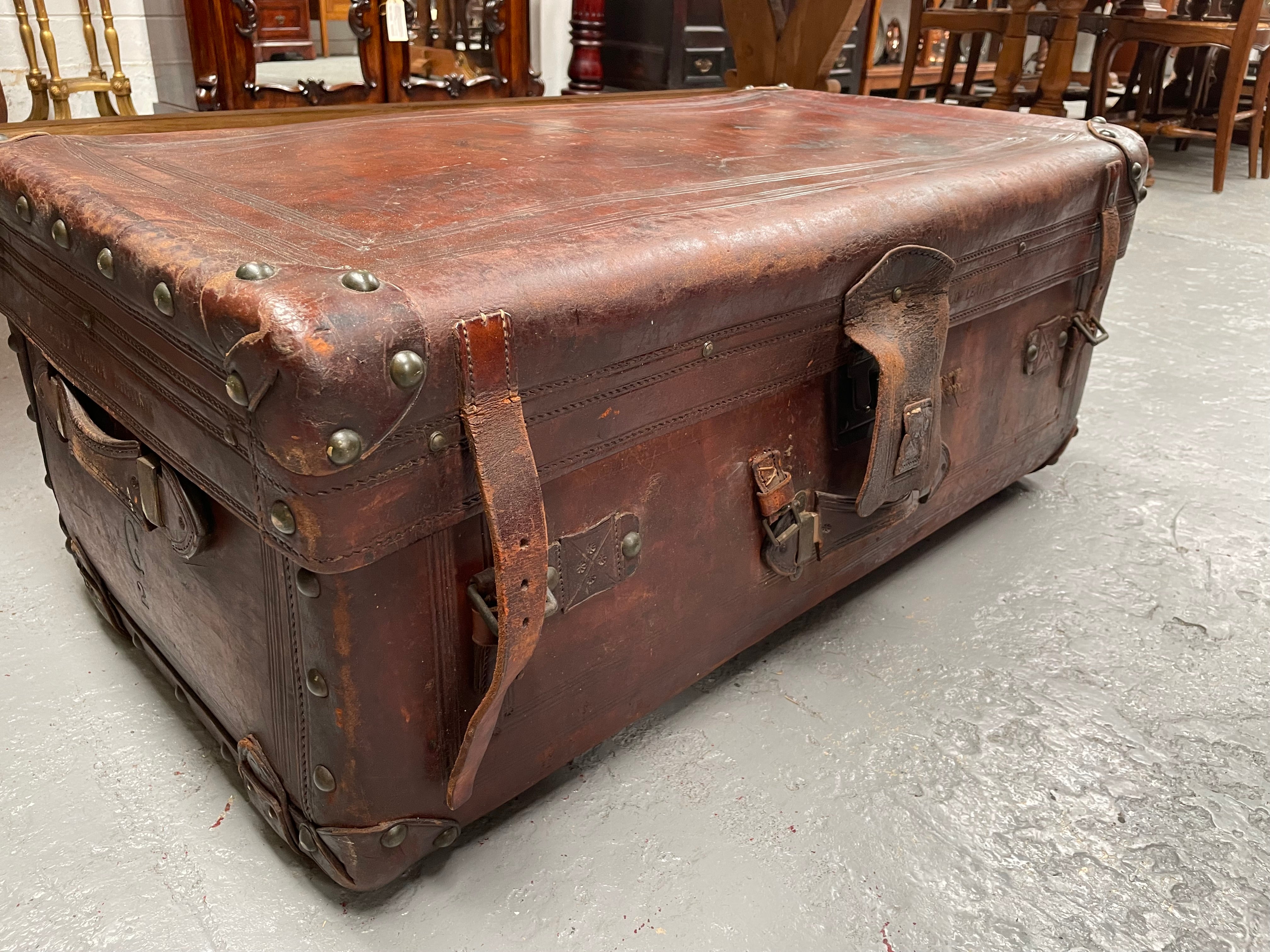 Impressive Victorian Leather Trunk Made for Buckley & Nunn Melbourne | Antique & Vintage | Moonee Ponds Antiques | Australia Wide Delivery