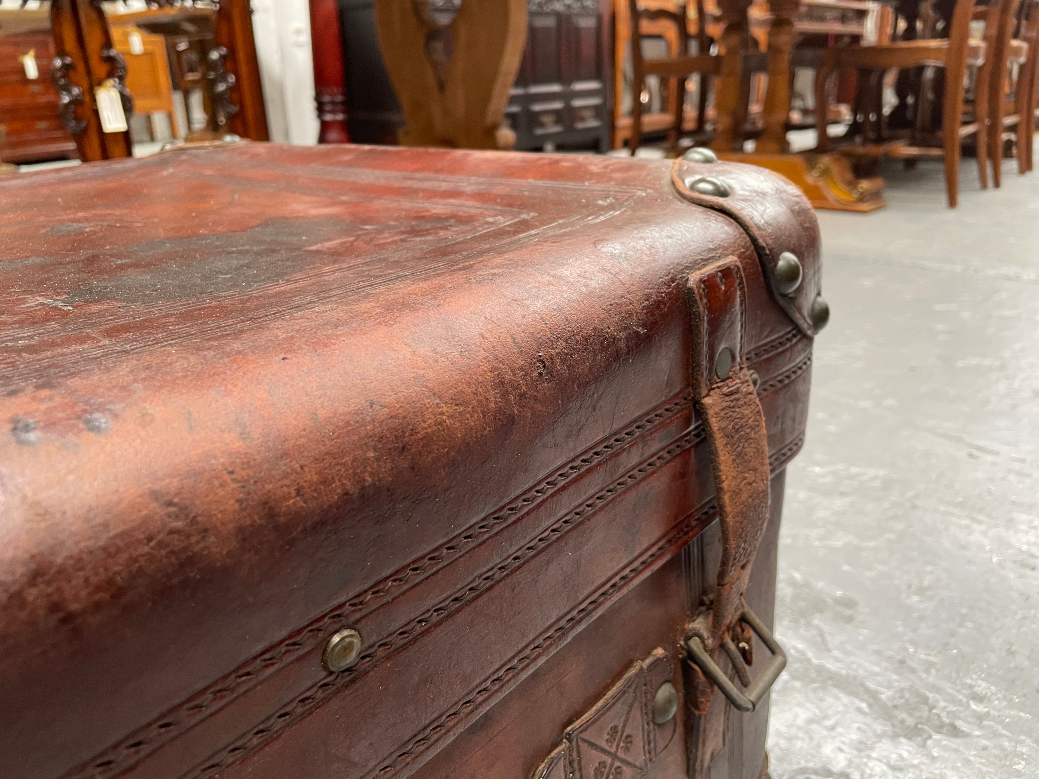 Impressive Victorian Leather Trunk Made for Buckley & Nunn Melbourne | Antique & Vintage | Moonee Ponds Antiques | Australia Wide Delivery