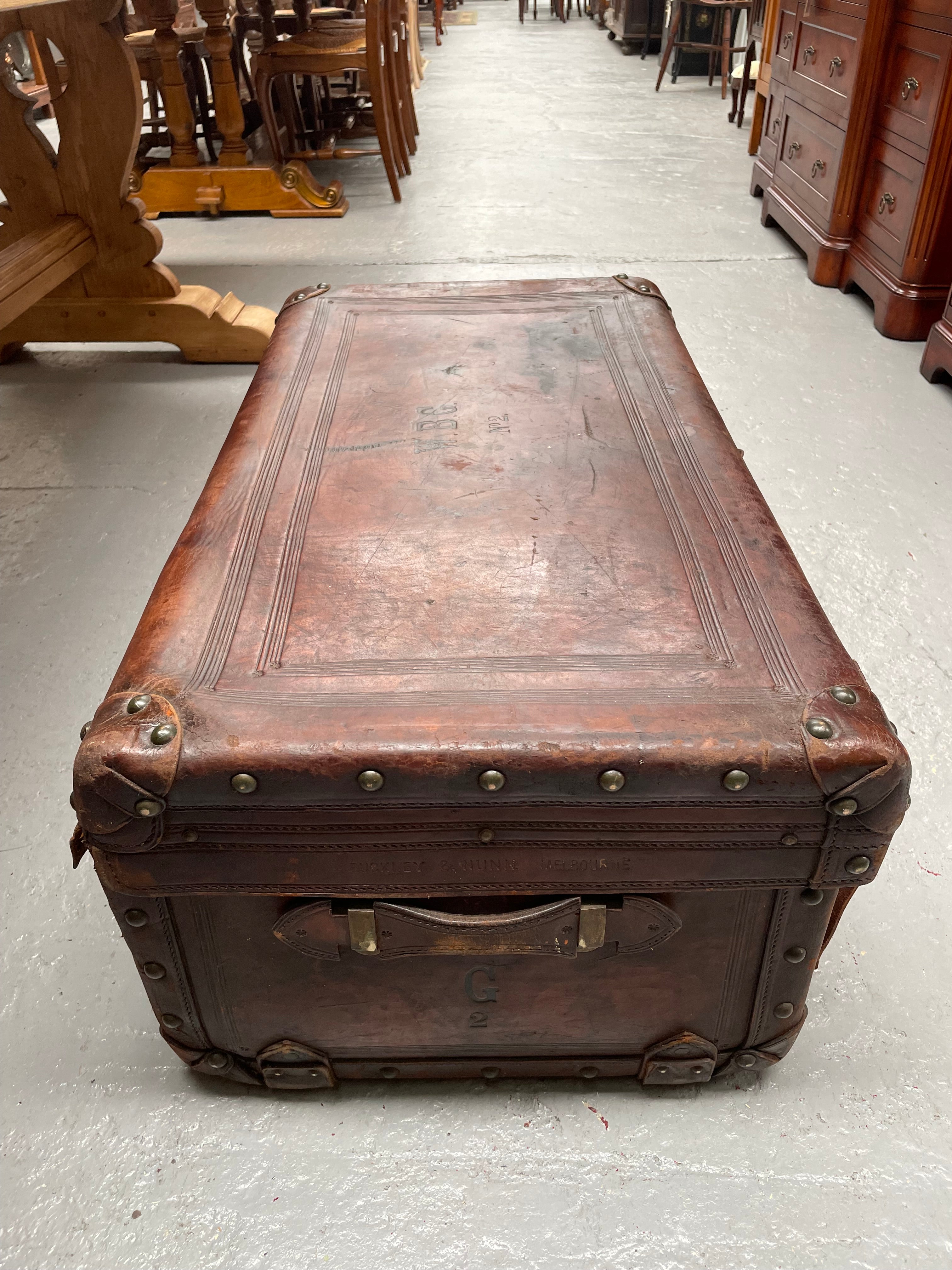 Impressive Victorian Leather Trunk Made for Buckley & Nunn Melbourne | Antique & Vintage | Moonee Ponds Antiques | Australia Wide Delivery