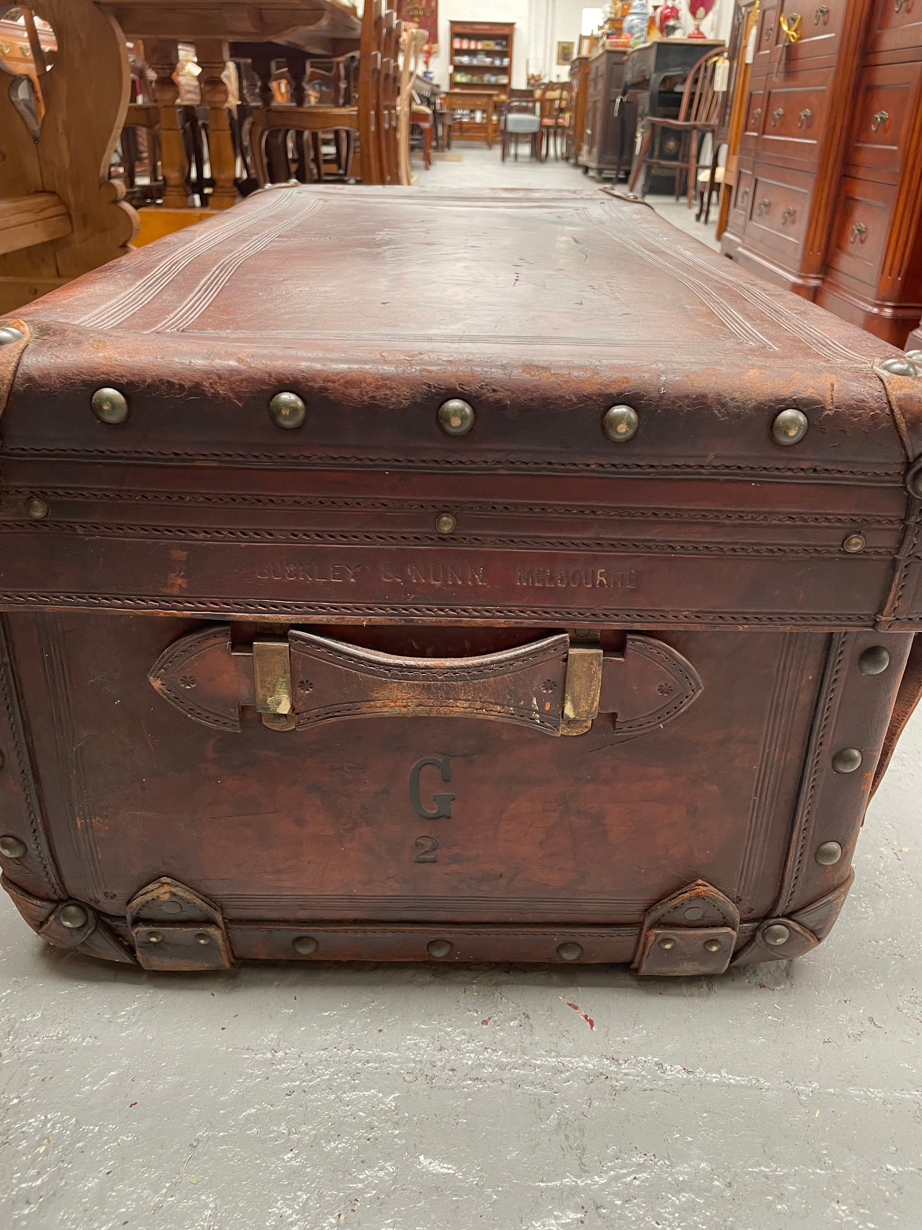 Impressive Victorian Leather Trunk Made for Buckley & Nunn Melbourne | Antique & Vintage | Moonee Ponds Antiques | Australia Wide Delivery