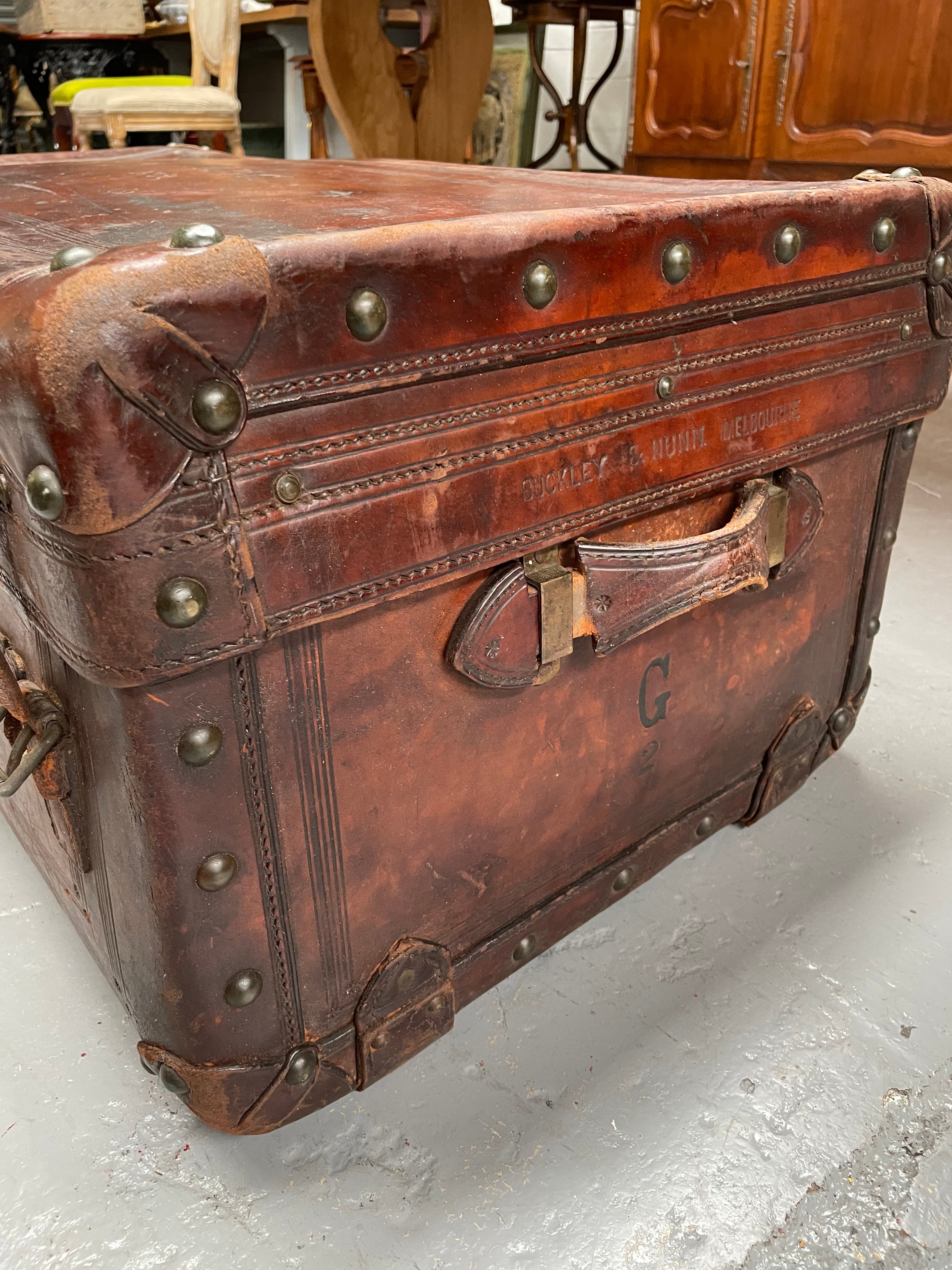 Impressive Victorian Leather Trunk Made for Buckley & Nunn Melbourne | Antique & Vintage | Moonee Ponds Antiques | Australia Wide Delivery