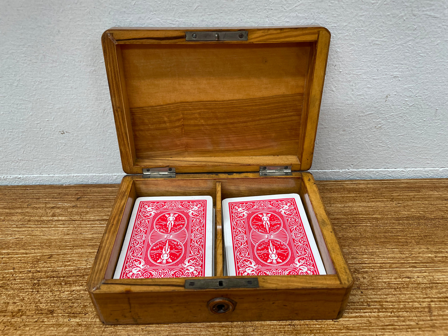 Antique Walnut Playing Cards Box & Cards