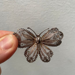 Vintage Intricate Silver Filigree Butterfly Brooch