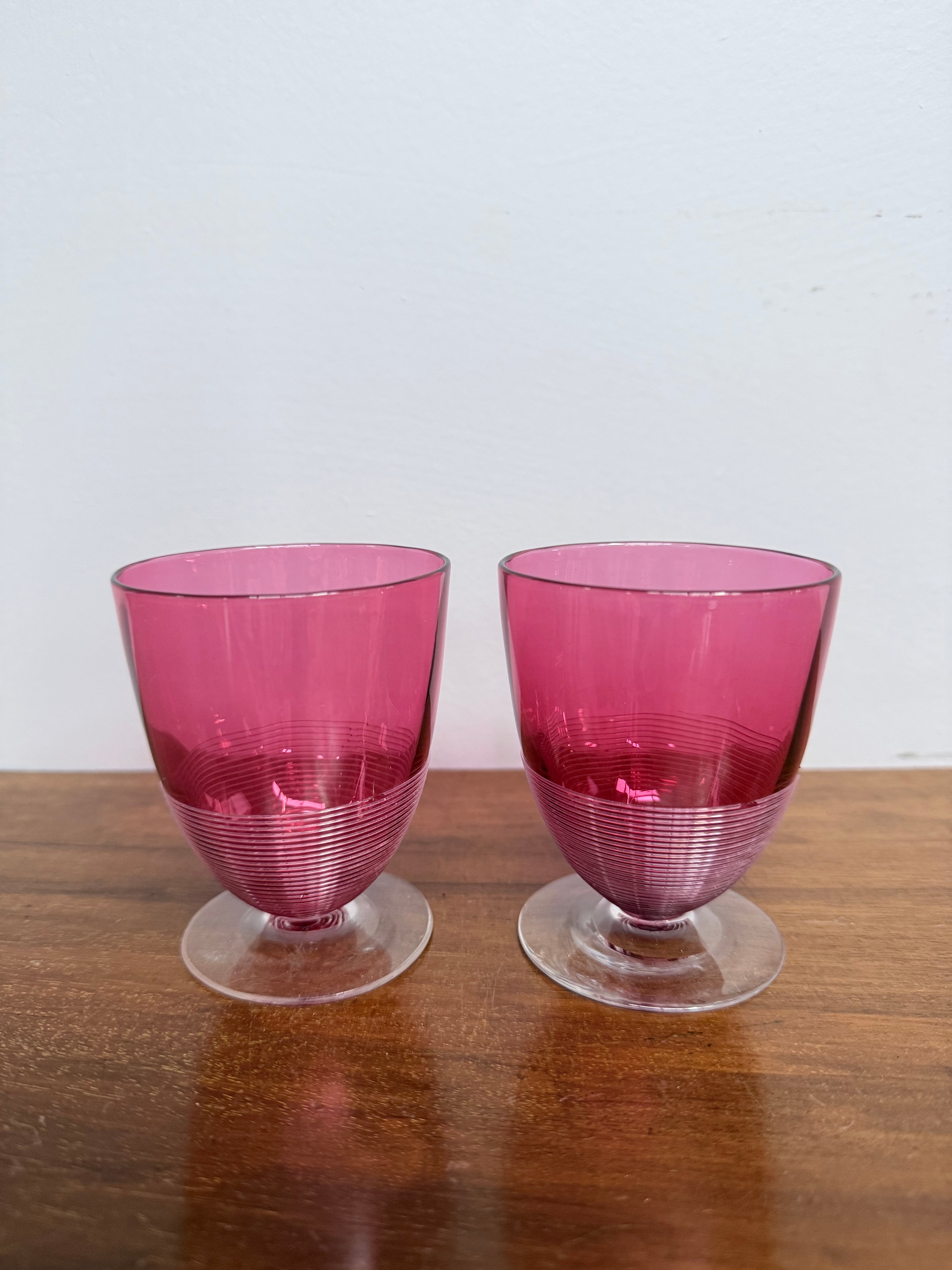 Pair of Vintage Cranberry Glass Cordial Glasses