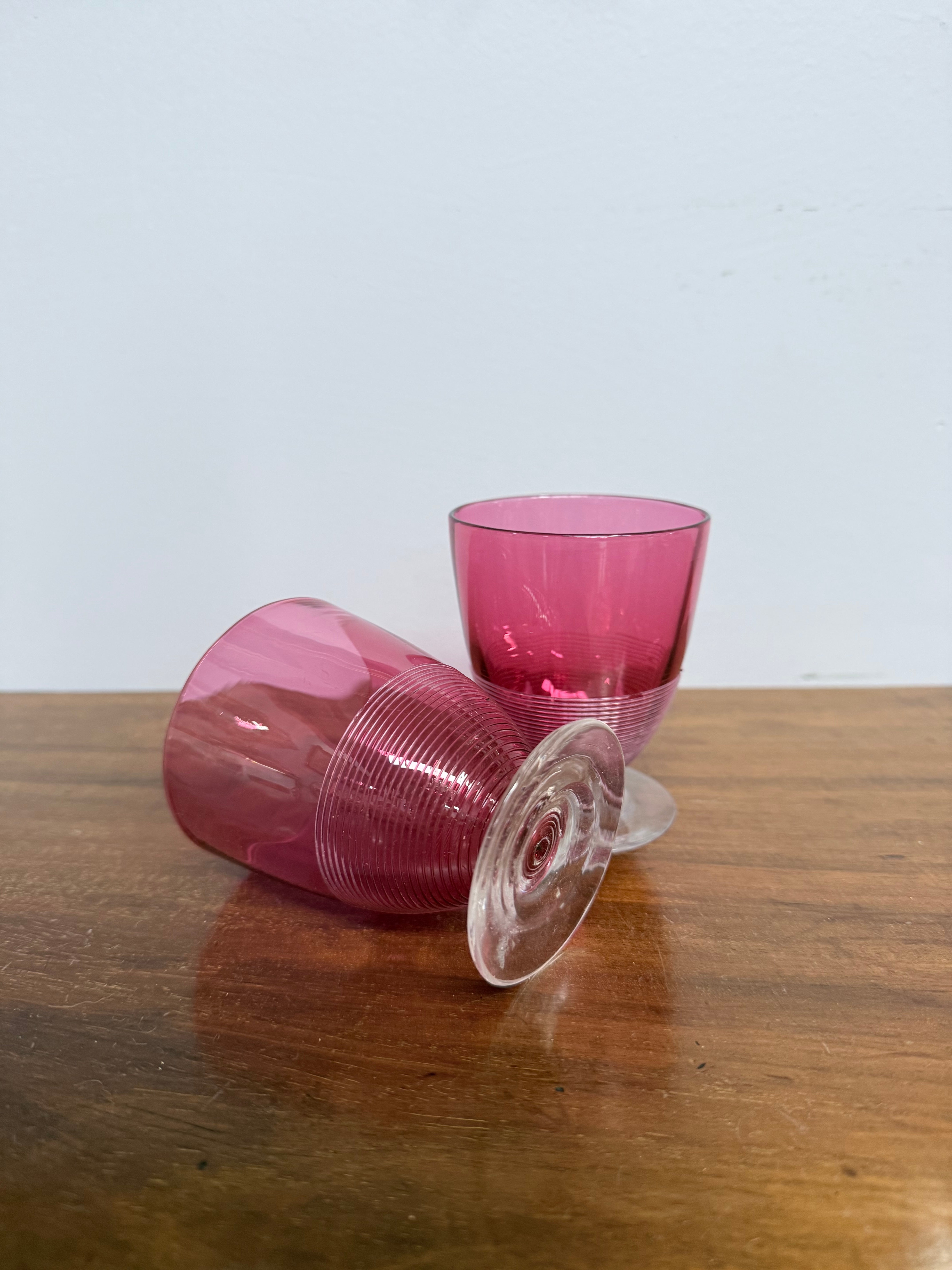 Pair of Vintage Cranberry Glass Cordial Glasses