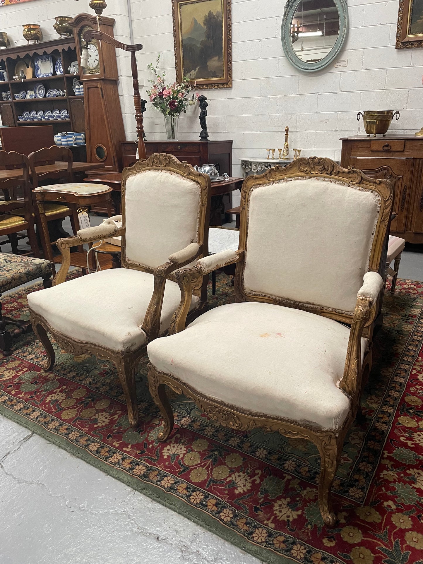 French Pair of Early 19th Century Louis XV Style Armchairs