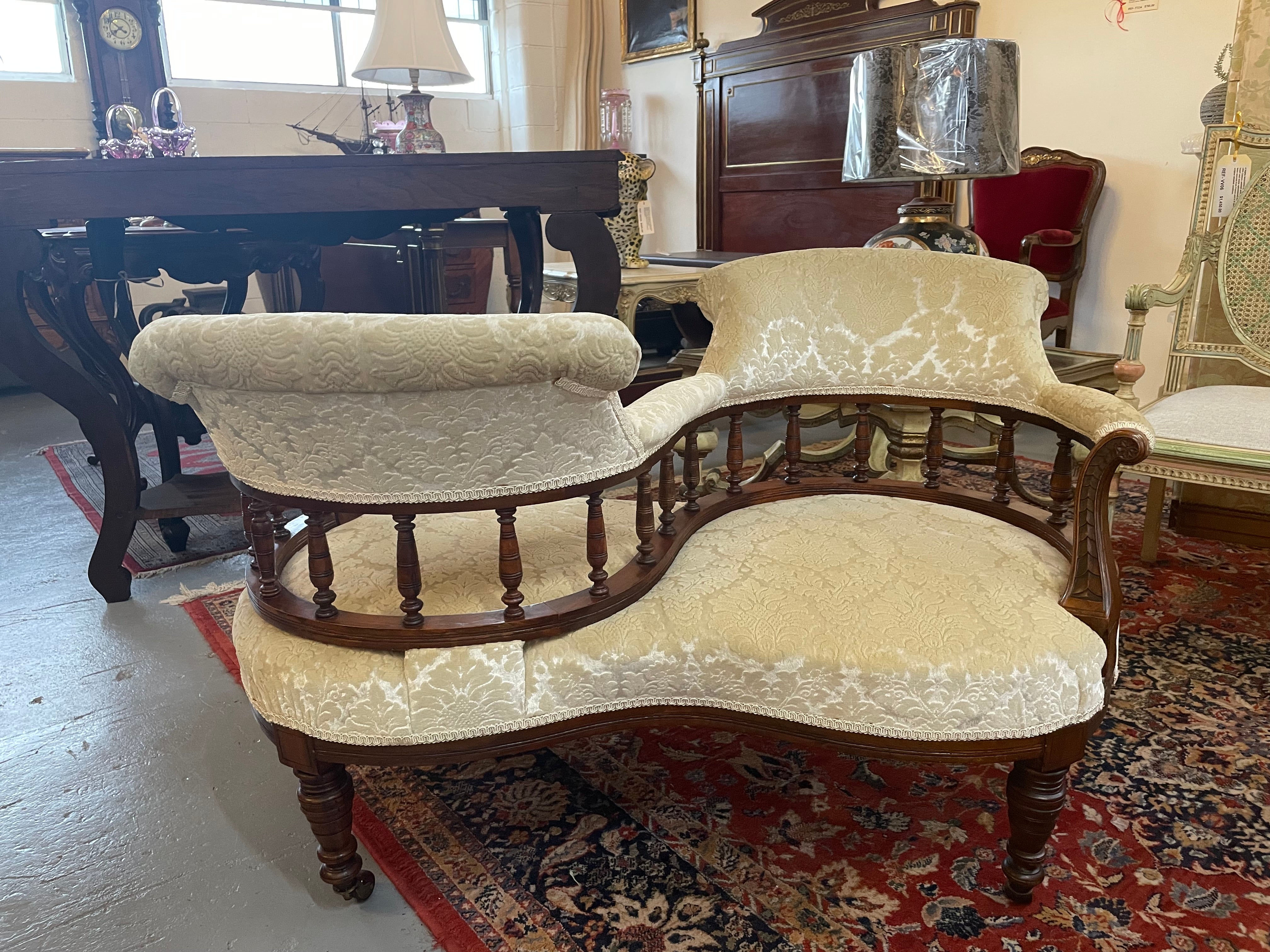 Rare Late Victorian Walnut Double Sided Conversation Couch | Antique & Vintage | Moonee Ponds Antiques | Australia Wide Delivery