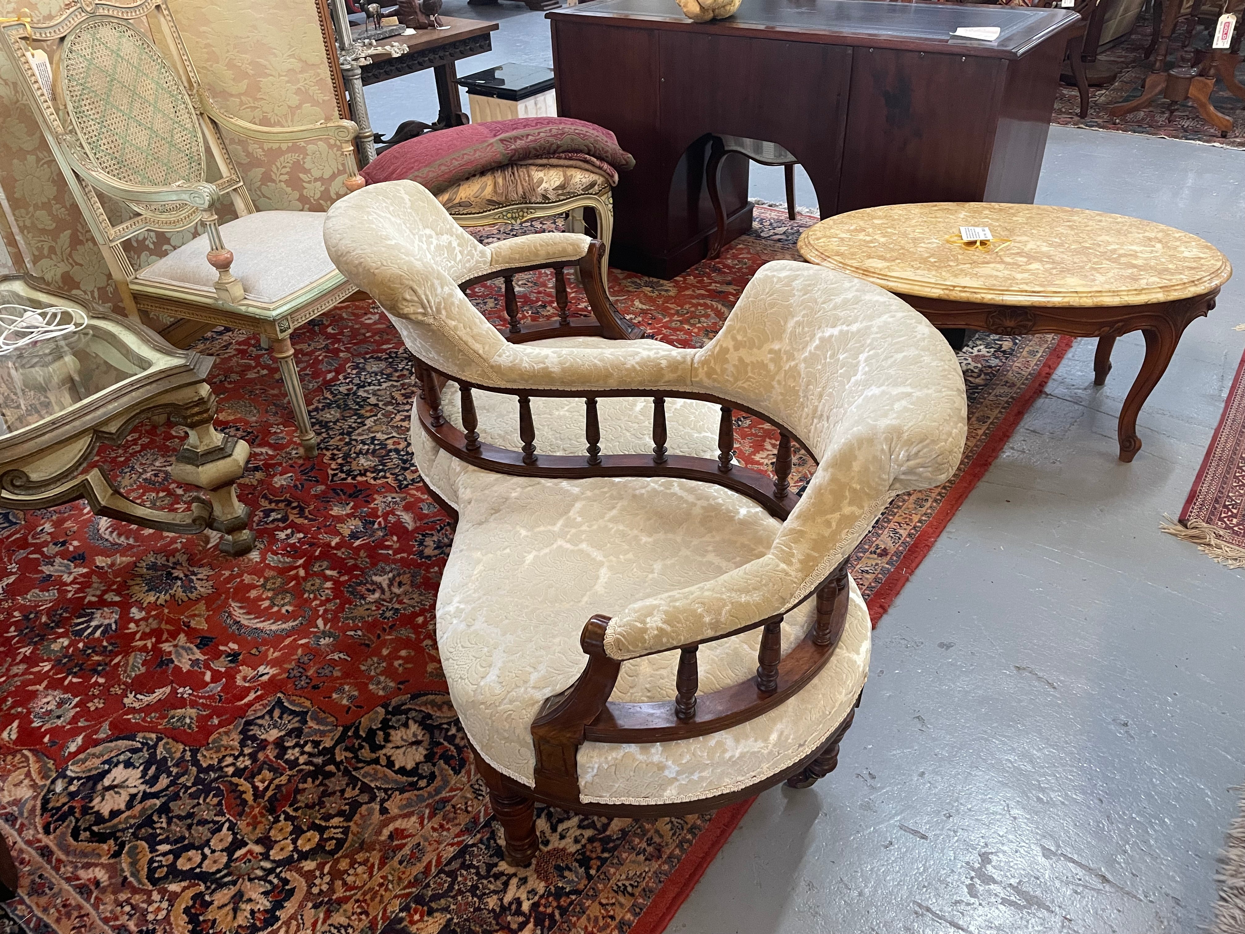 Rare Late Victorian Walnut Double Sided Conversation Couch | Antique & Vintage | Moonee Ponds Antiques | Australia Wide Delivery