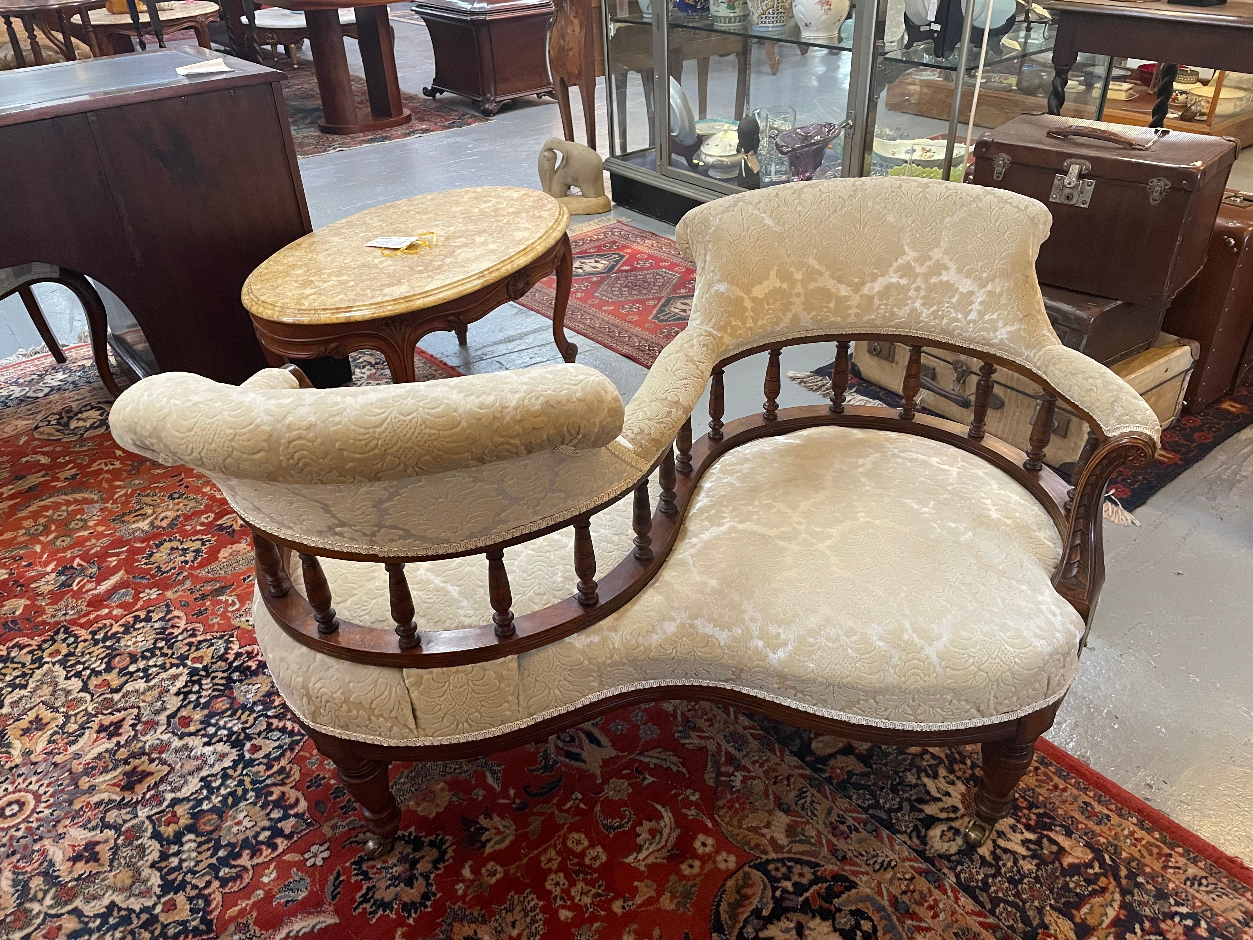 Rare Late Victorian Walnut Double Sided Conversation Couch | Antique & Vintage | Moonee Ponds Antiques | Australia Wide Delivery