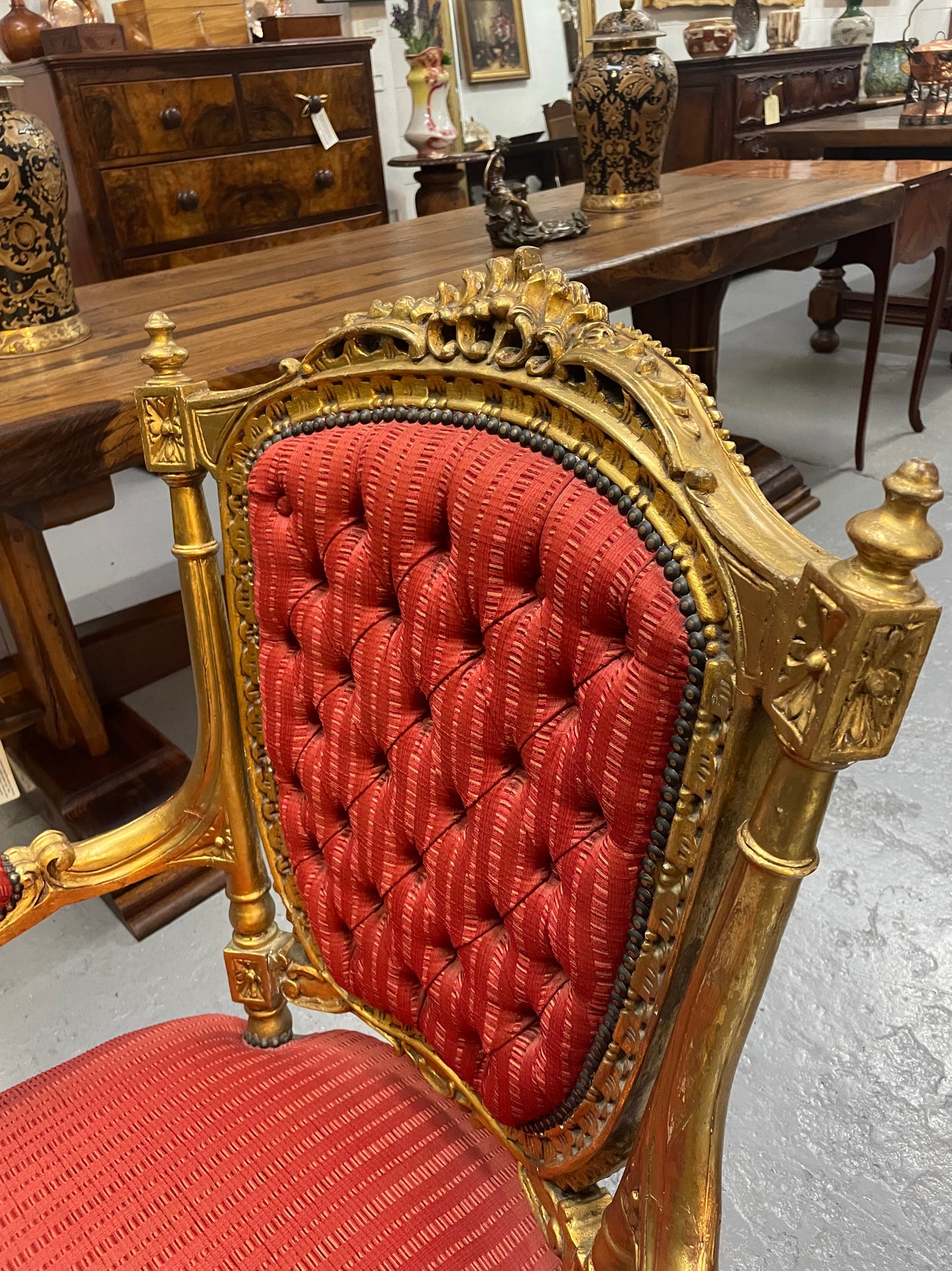 Pair of Antique Gilt Louis XVI Style Salon Chairs