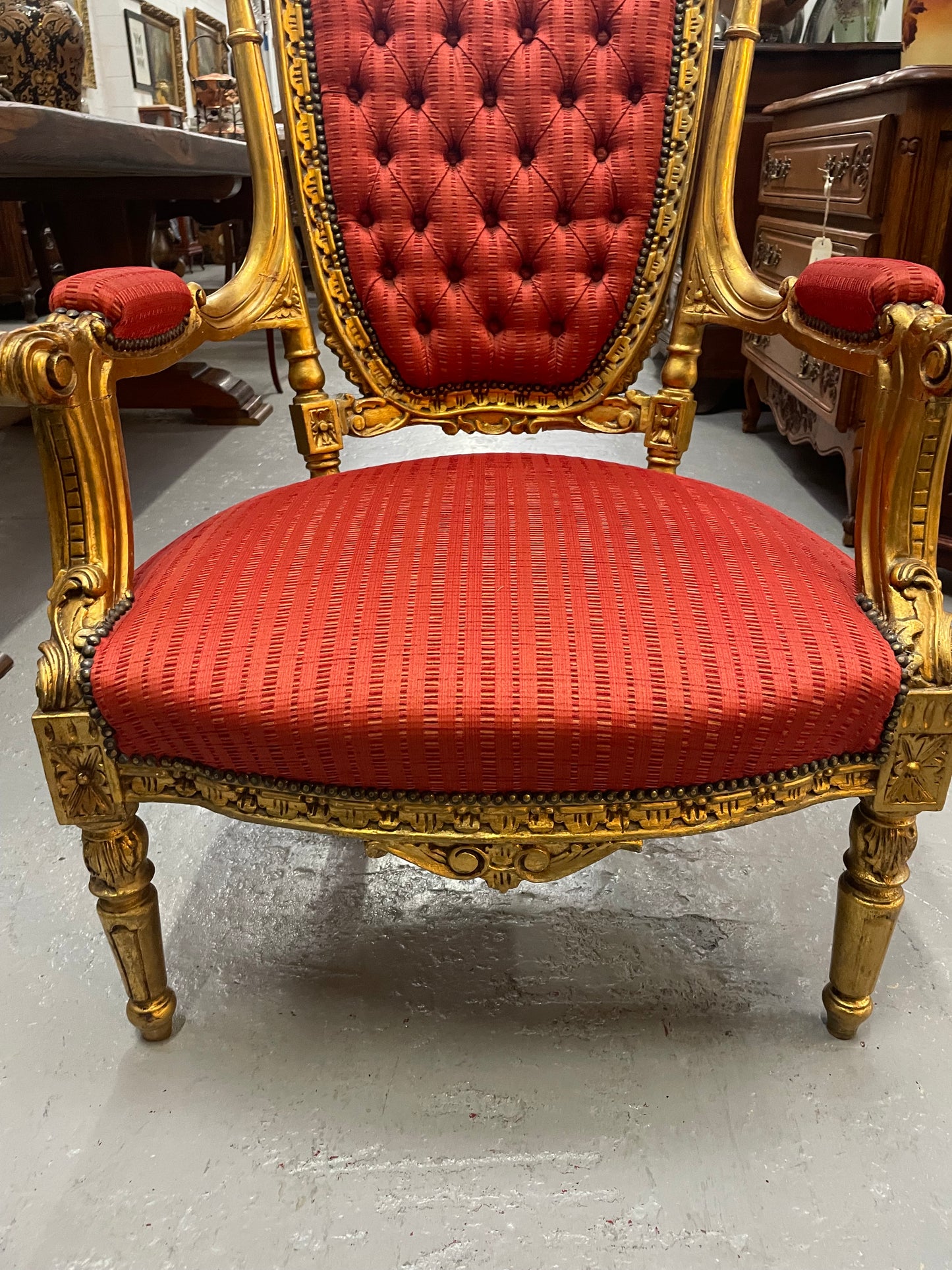 Pair of Antique Gilt Louis XVI Style Salon Chairs