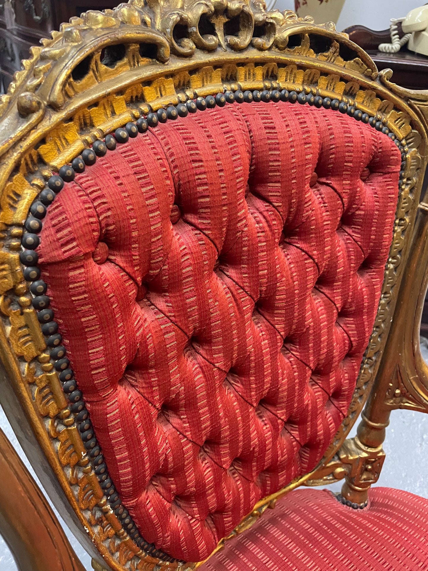 Pair of Antique Gilt Louis XVI Style Salon Chairs