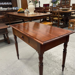 This beautiful Victorian Cedar table would be ideal as a console/side table or as a small desk. It features beautiful turned legs and a drawer for storage. Sourced locally it is in good original detailed condition.