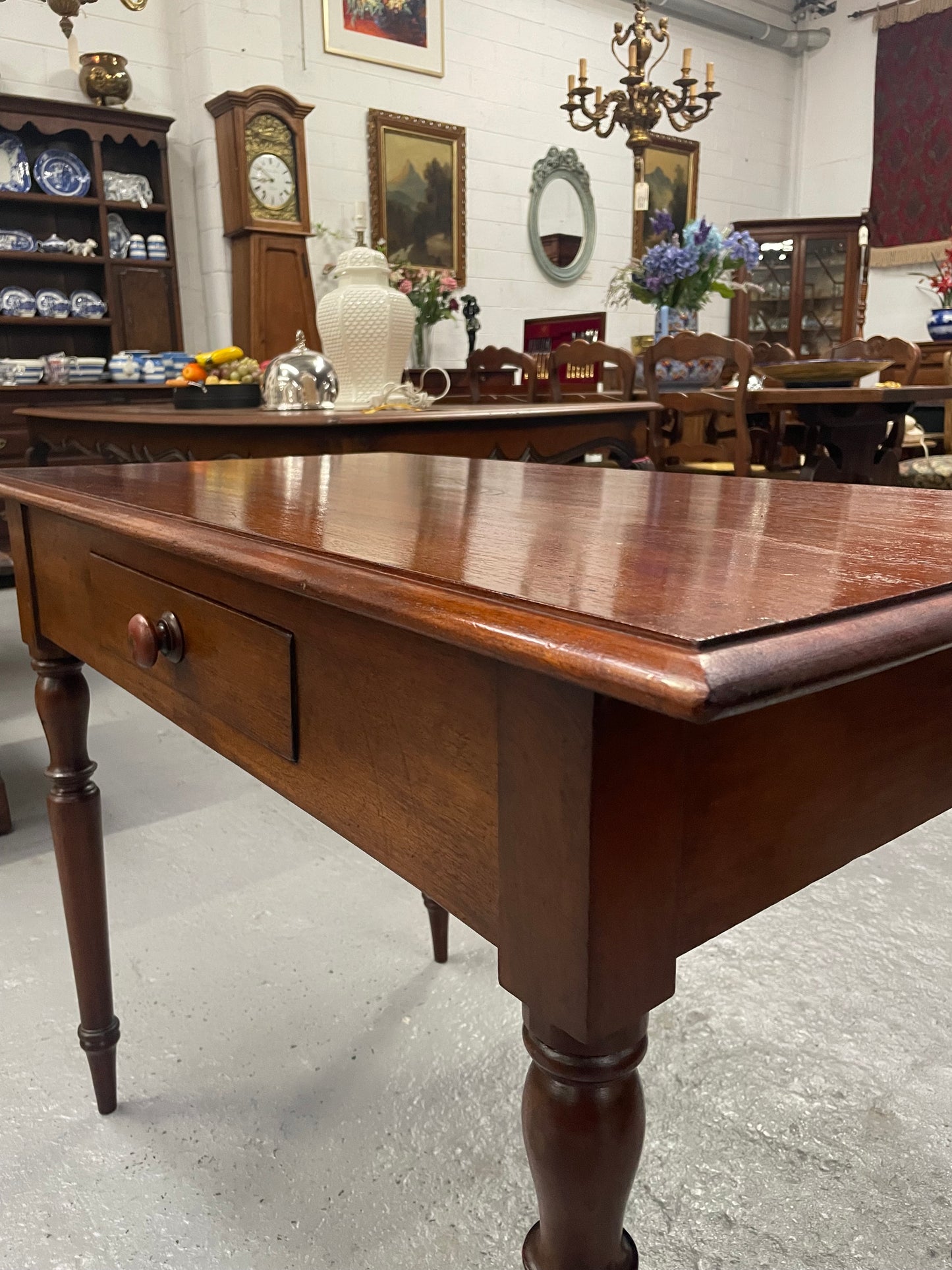 This beautiful Victorian Cedar table would be ideal as a console/side table or as a small desk. It features beautiful turned legs and a drawer for storage. Sourced locally it is in good original detailed condition.