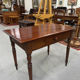 This beautiful Victorian Cedar table would be ideal as a console/side table or as a small desk. It features beautiful turned legs and a drawer for storage. Sourced locally it is in good original detailed condition.
