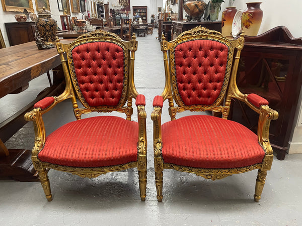 Pair of Antique Gilt Louis XVI Style Salon Chairs