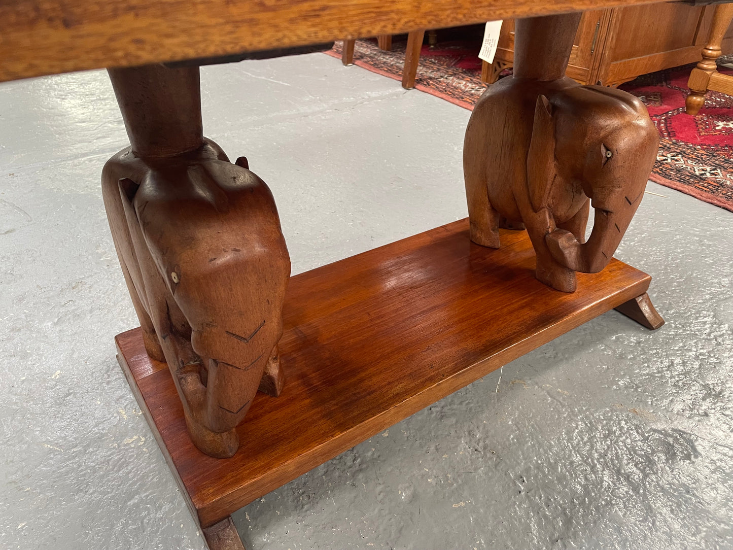 Vintage Hand Carved Teak Coffee Table Featuring Elephants