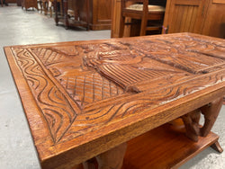 Vintage Hand Carved Teak Coffee Table Featuring Elephants | Antique & Vintage | Moonee Ponds Antiques | Australia Wide Delivery