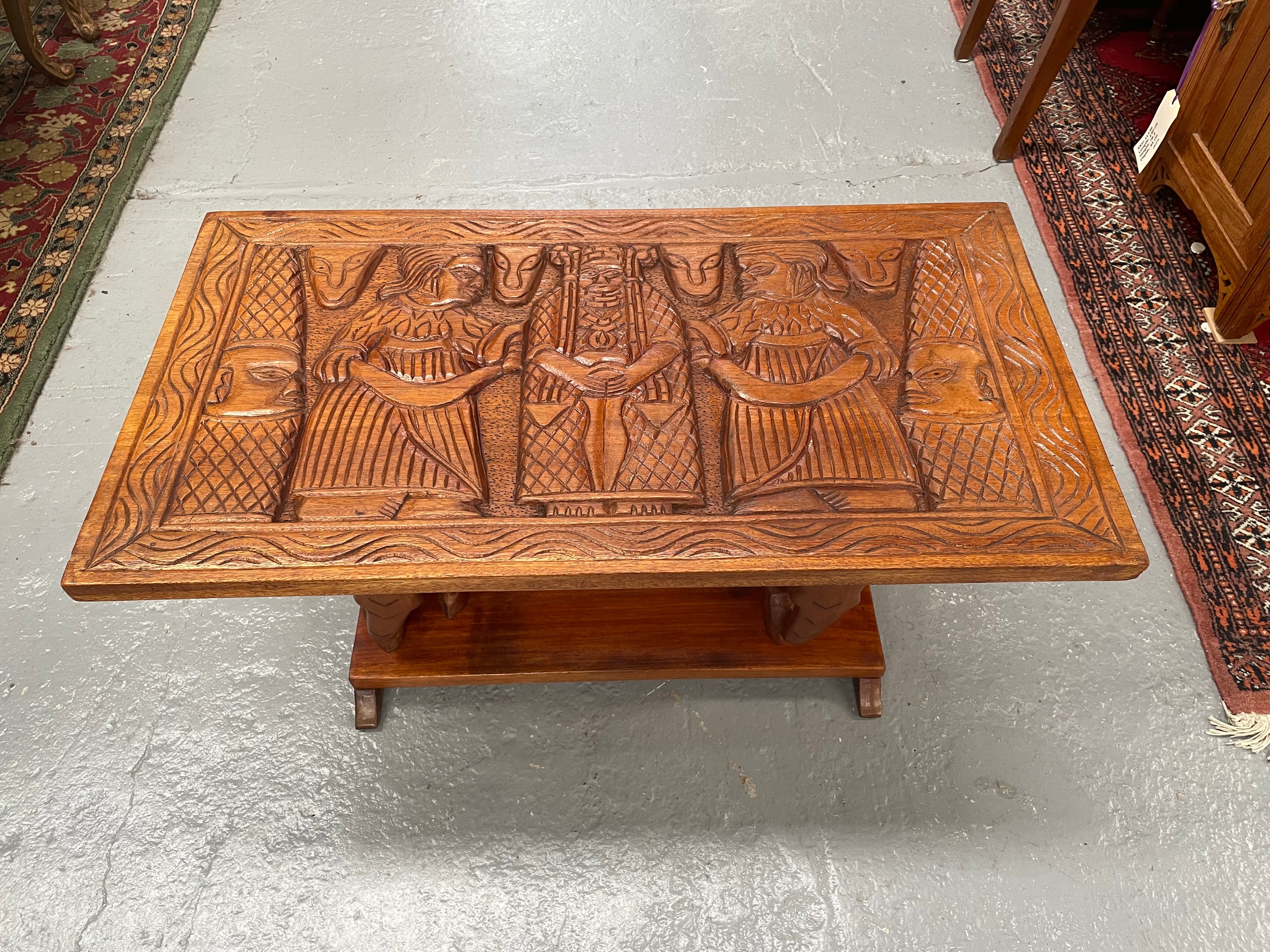 Vintage Hand Carved Teak Coffee Table Featuring Elephants | Antique & Vintage | Moonee Ponds Antiques | Australia Wide Delivery