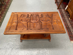 Vintage Hand Carved Teak Coffee Table Featuring Elephants | Antique & Vintage | Moonee Ponds Antiques | Australia Wide Delivery