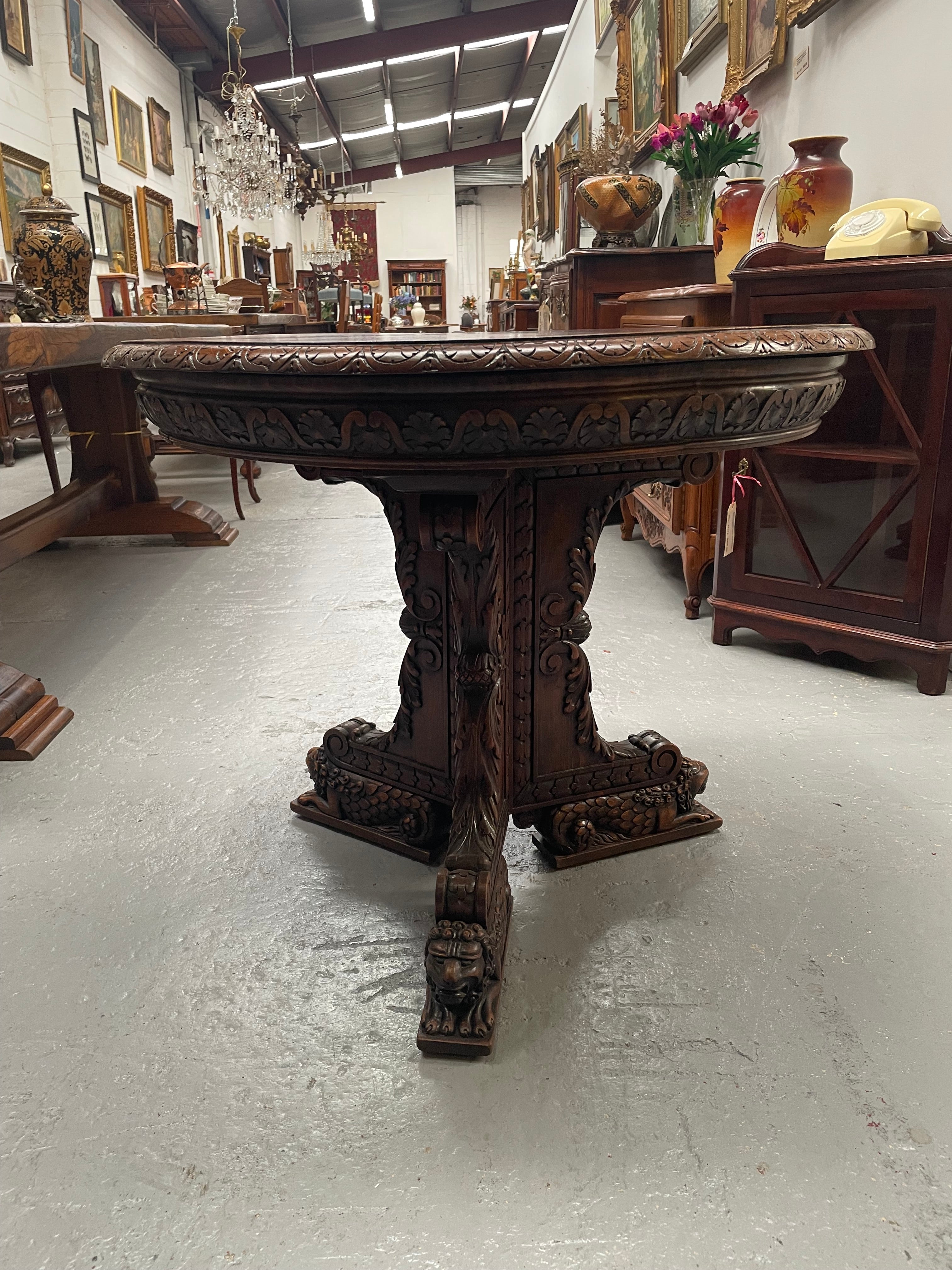 Antique French Oak Renaissance Style Round Centre Table | Antique & Vintage | Moonee Ponds Antiques | Australia Wide Delivery