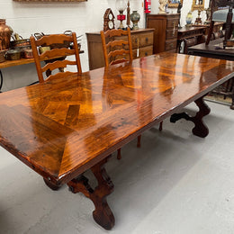 Large Spanish Style Pine & Oak Parquetry Top Dining Table