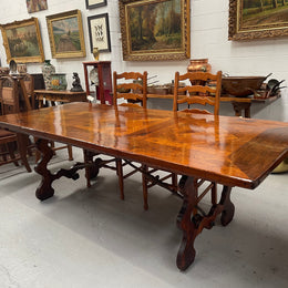 Large Spanish Style Pine & Oak Parquetry Top Dining Table