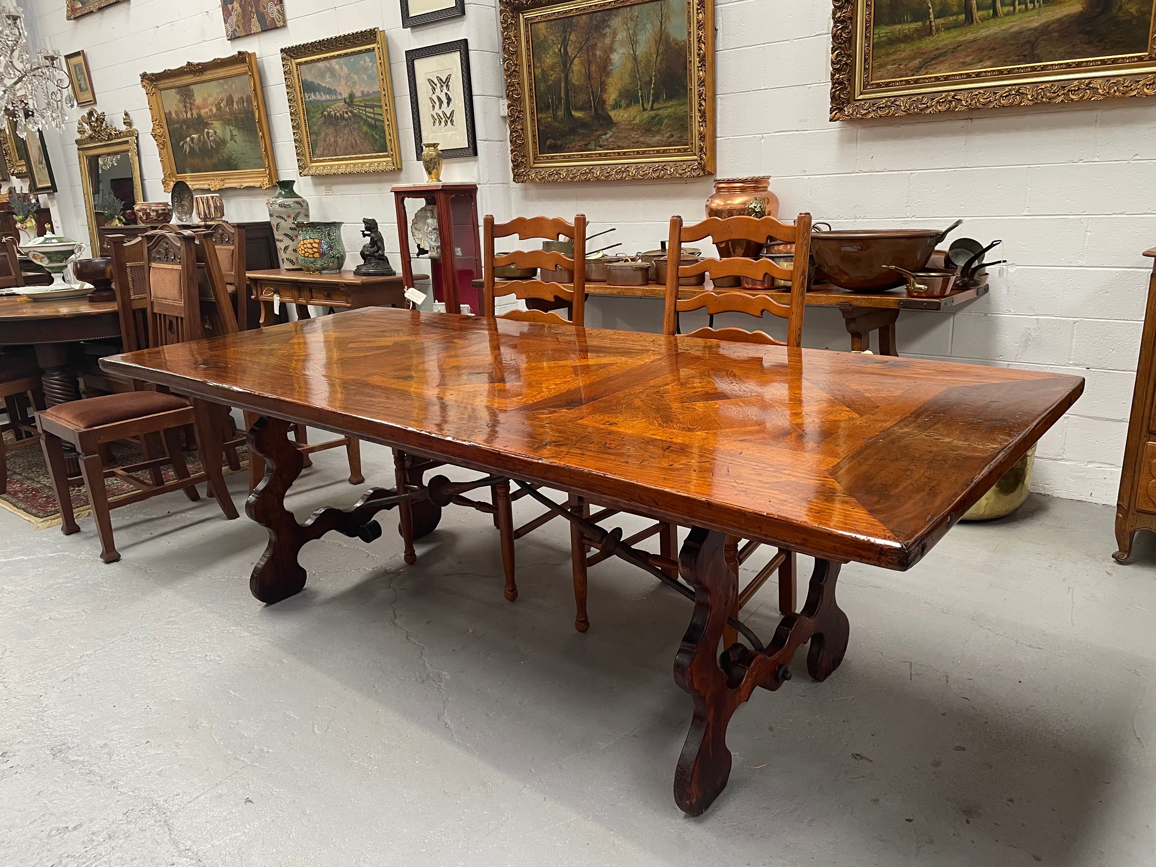 Large Spanish Style Pine & Oak Parquetry Top Dining Table | Antique & Vintage | Moonee Ponds Antiques | Australia Wide Delivery