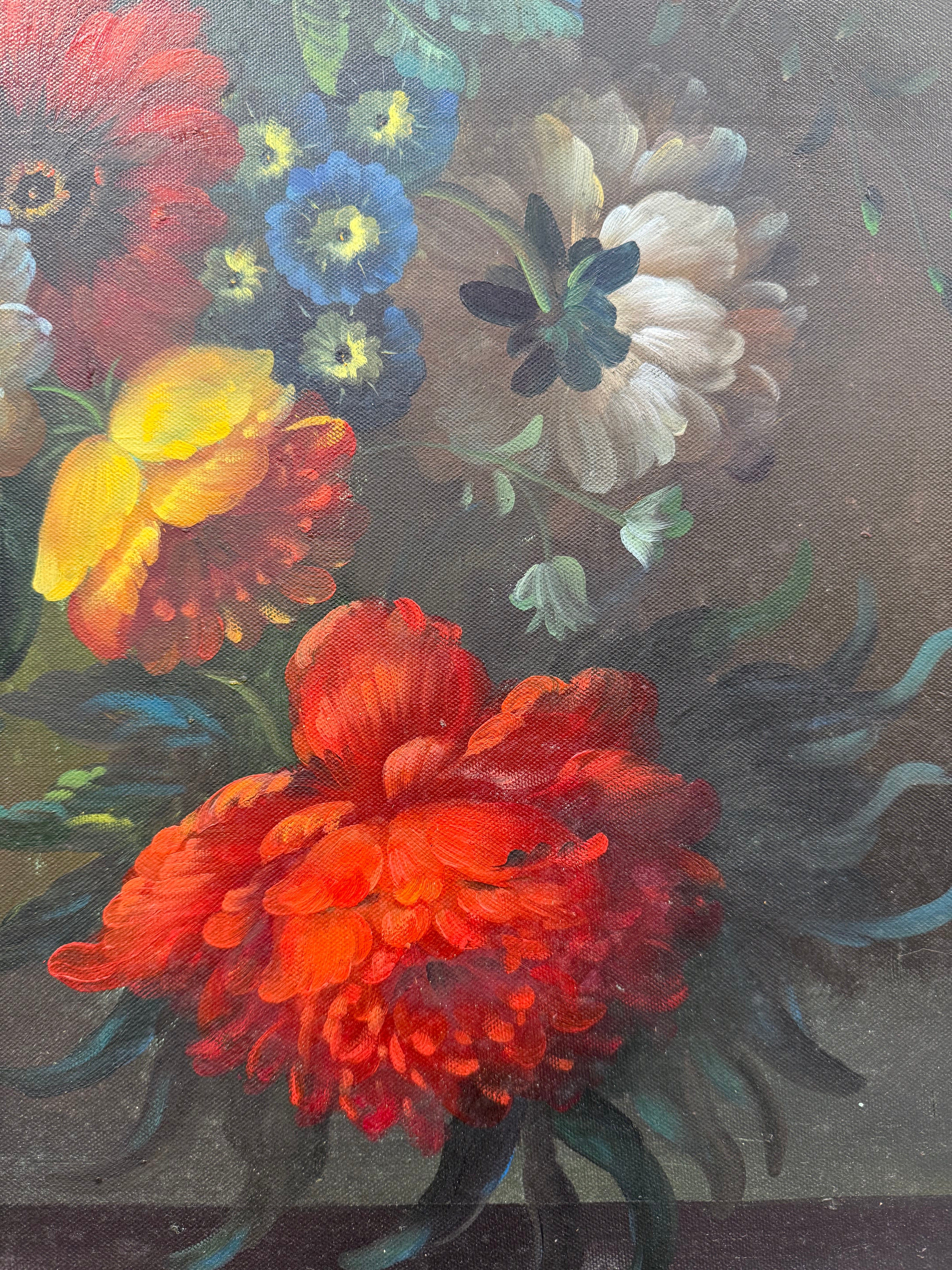 Large Vintage Dutch-Style Floral Still Life Painting