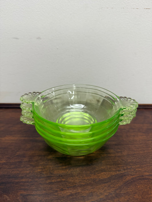 Set of Four Green Glass Bowls