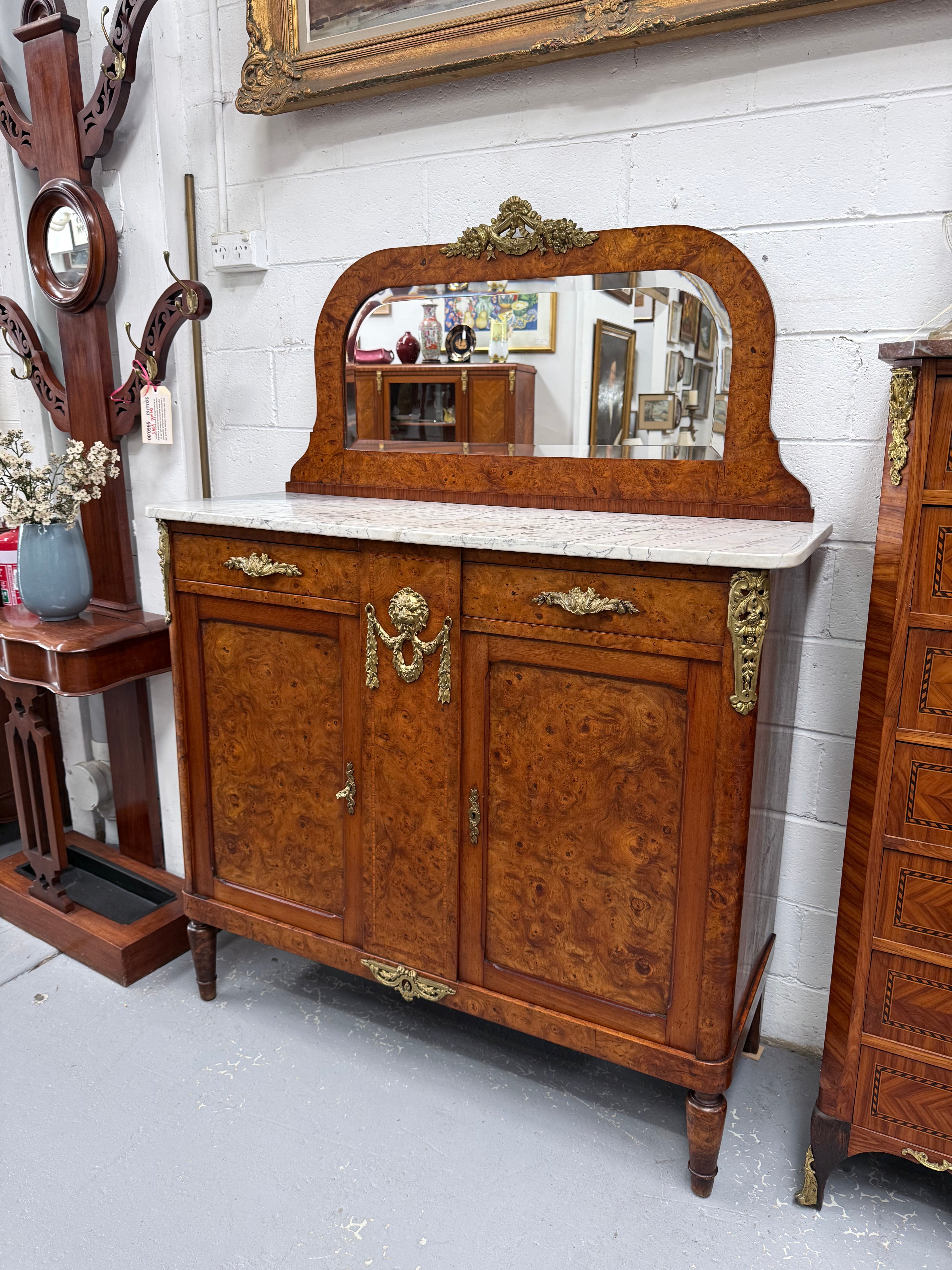 Figured Walnut Marble Top Buffet With Mirror | Antique & Vintage | Moonee Ponds Antiques | Australia Wide