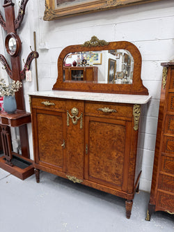 Figured Walnut Marble Top Buffet With Mirror | Antique & Vintage | Moonee Ponds Antiques | Australia Wide Delivery