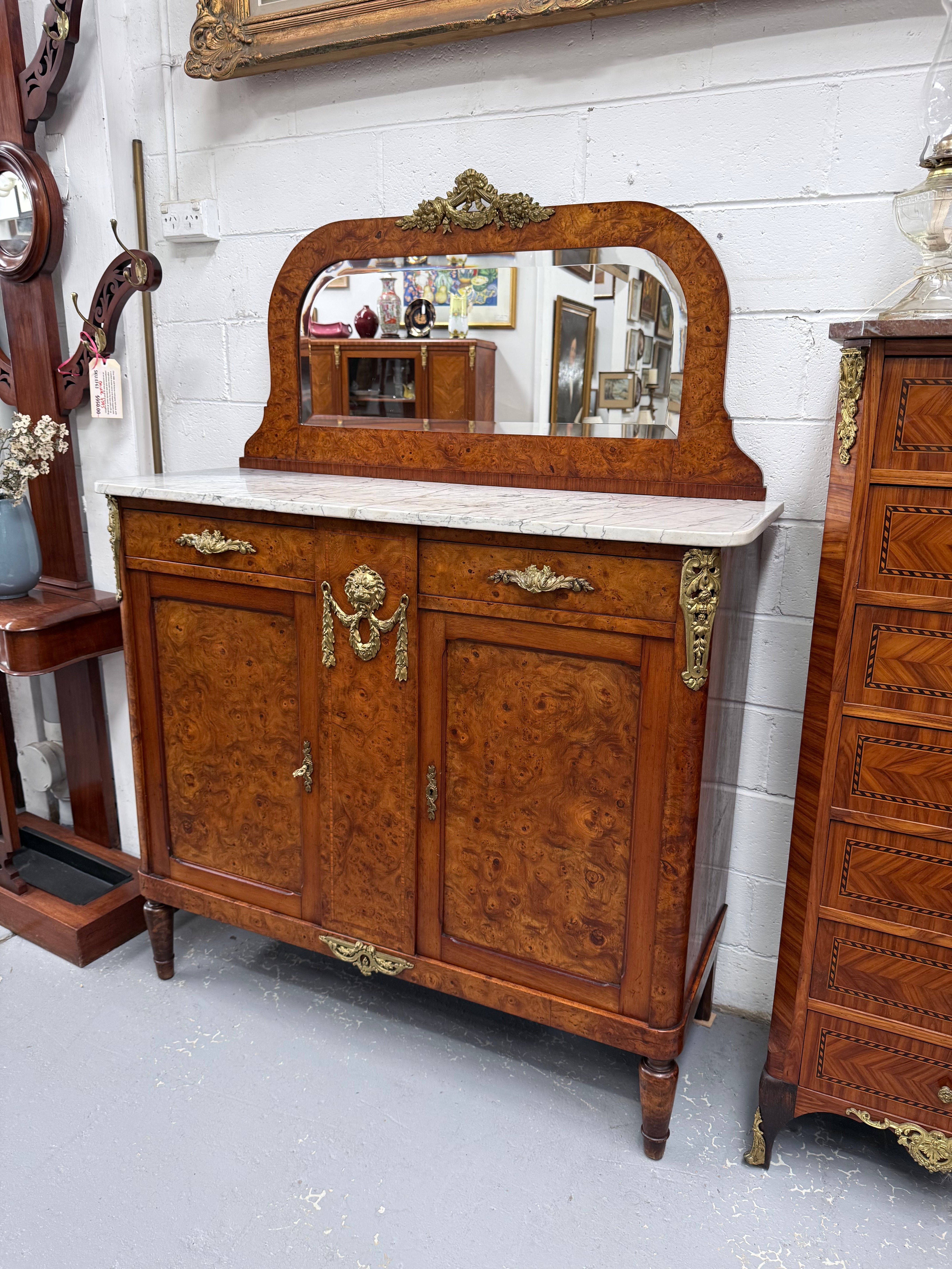 Figured Walnut Marble Top Buffet With Mirror | Antique & Vintage | Moonee Ponds Antiques | Australia Wide