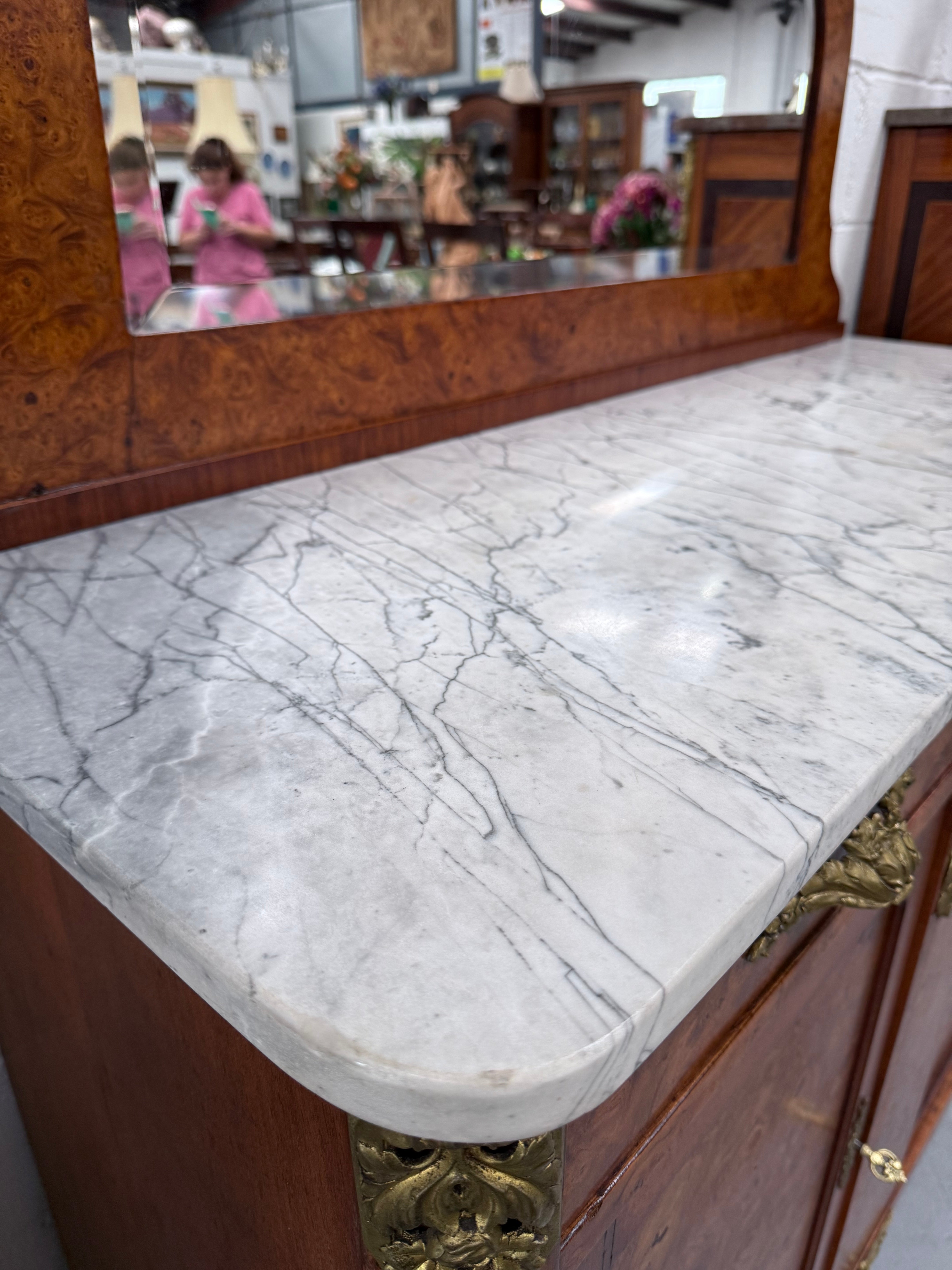 Figured Walnut Marble Top Buffet With Mirror | Antique & Vintage | Moonee Ponds Antiques | Australia Wide