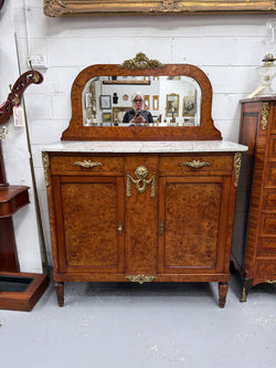Figured Walnut Marble Top Buffet With Mirror | Antique & Vintage | Moonee Ponds Antiques | Australia Wide Delivery