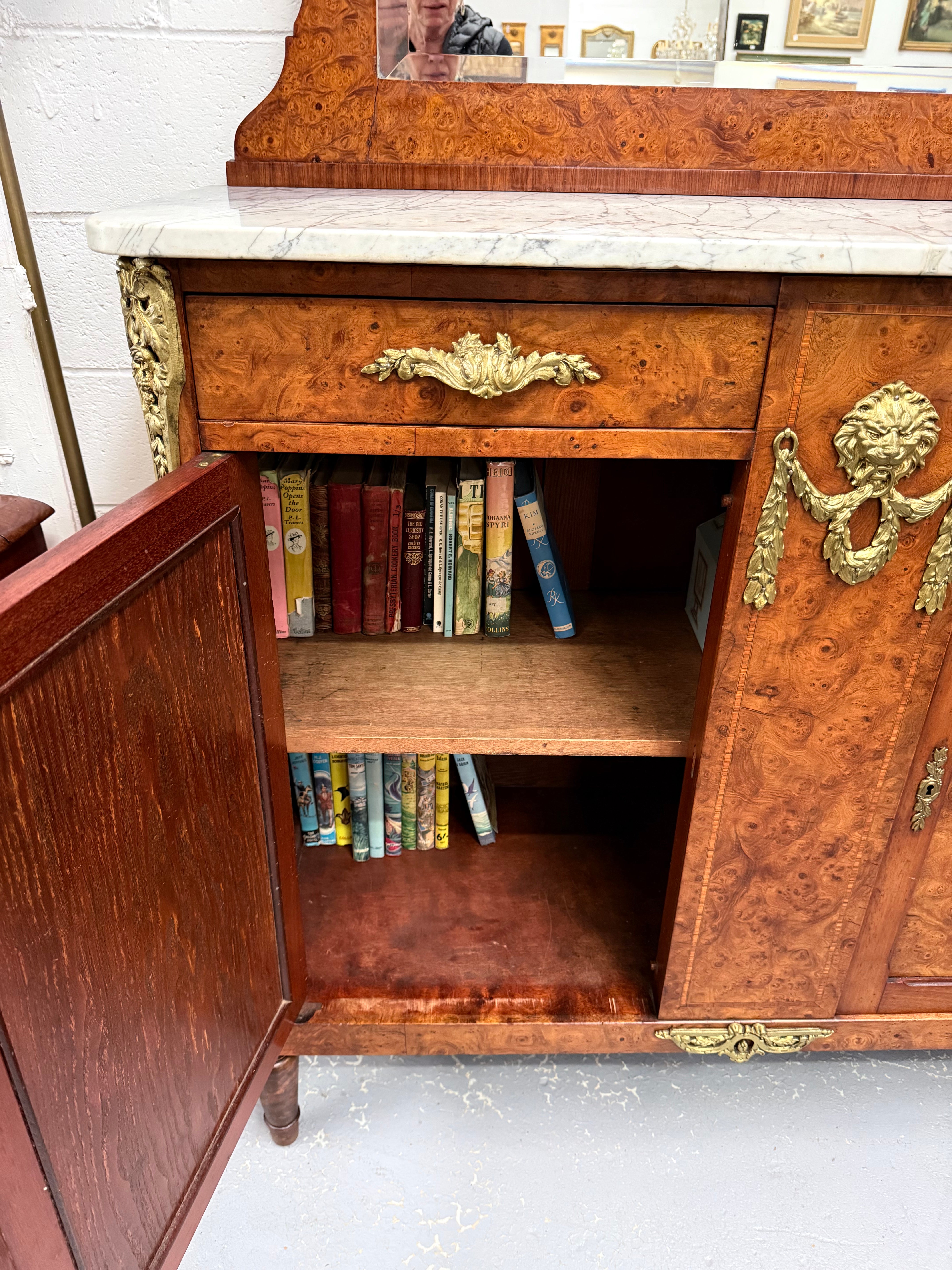 Figured Walnut Marble Top Buffet With Mirror | Antique & Vintage | Moonee Ponds Antiques | Australia Wide